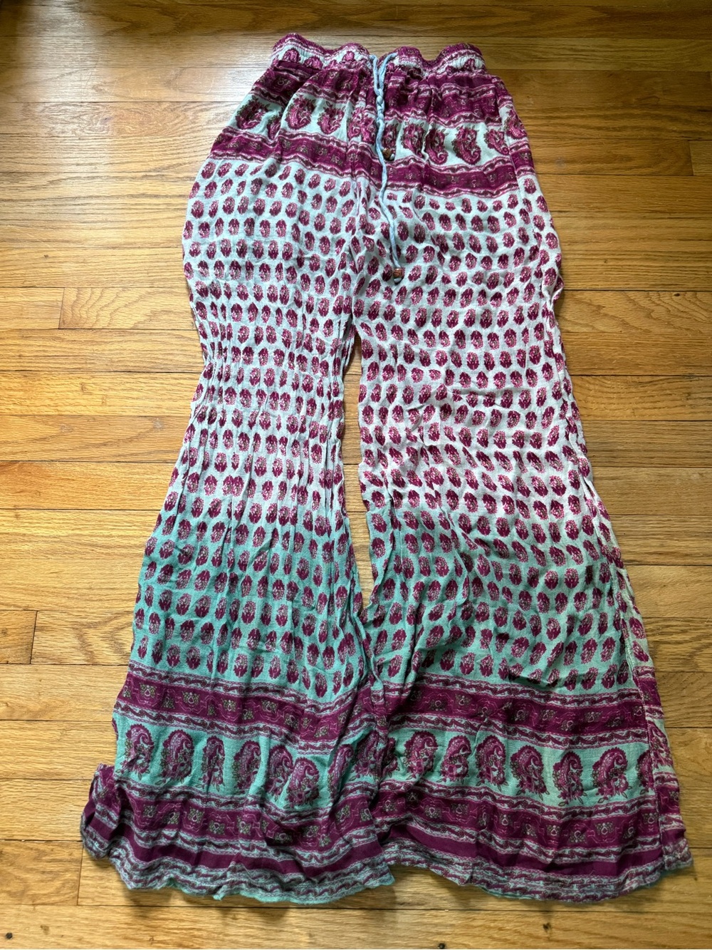 Wide Leg Boho Pants in Berry & Teal
